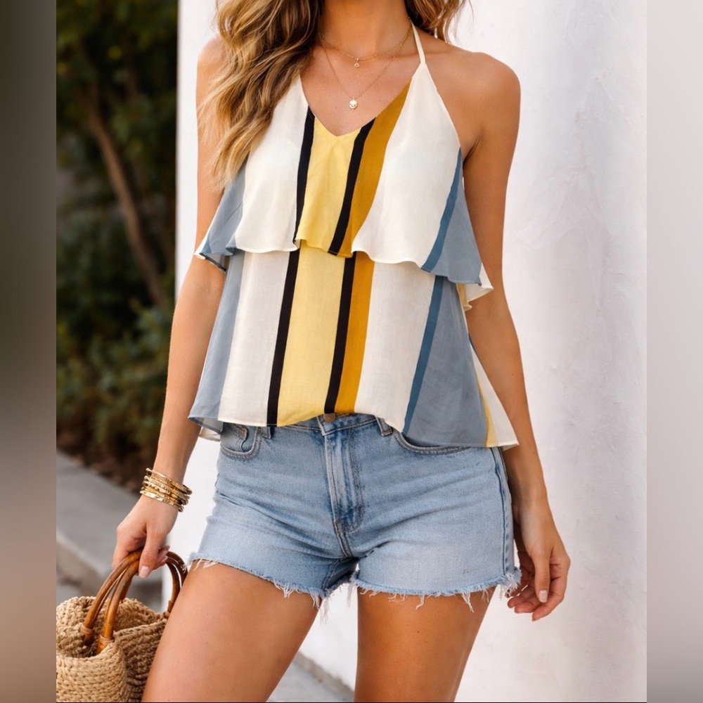 Amanda Uprichard Yellow and Black Striped Top. Size S